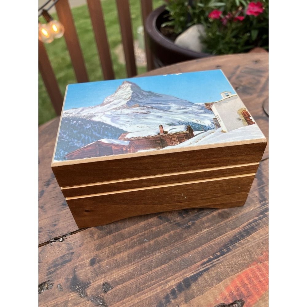 Vintage Swiss Reuge Music Box Matterhorn Scene Wood Box Younger Than Springtime